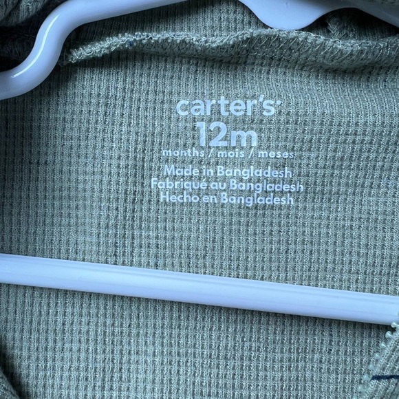 Infant Baby 12M Carter's Green Hooded Zip Up One Piece - Picture 6 of 6